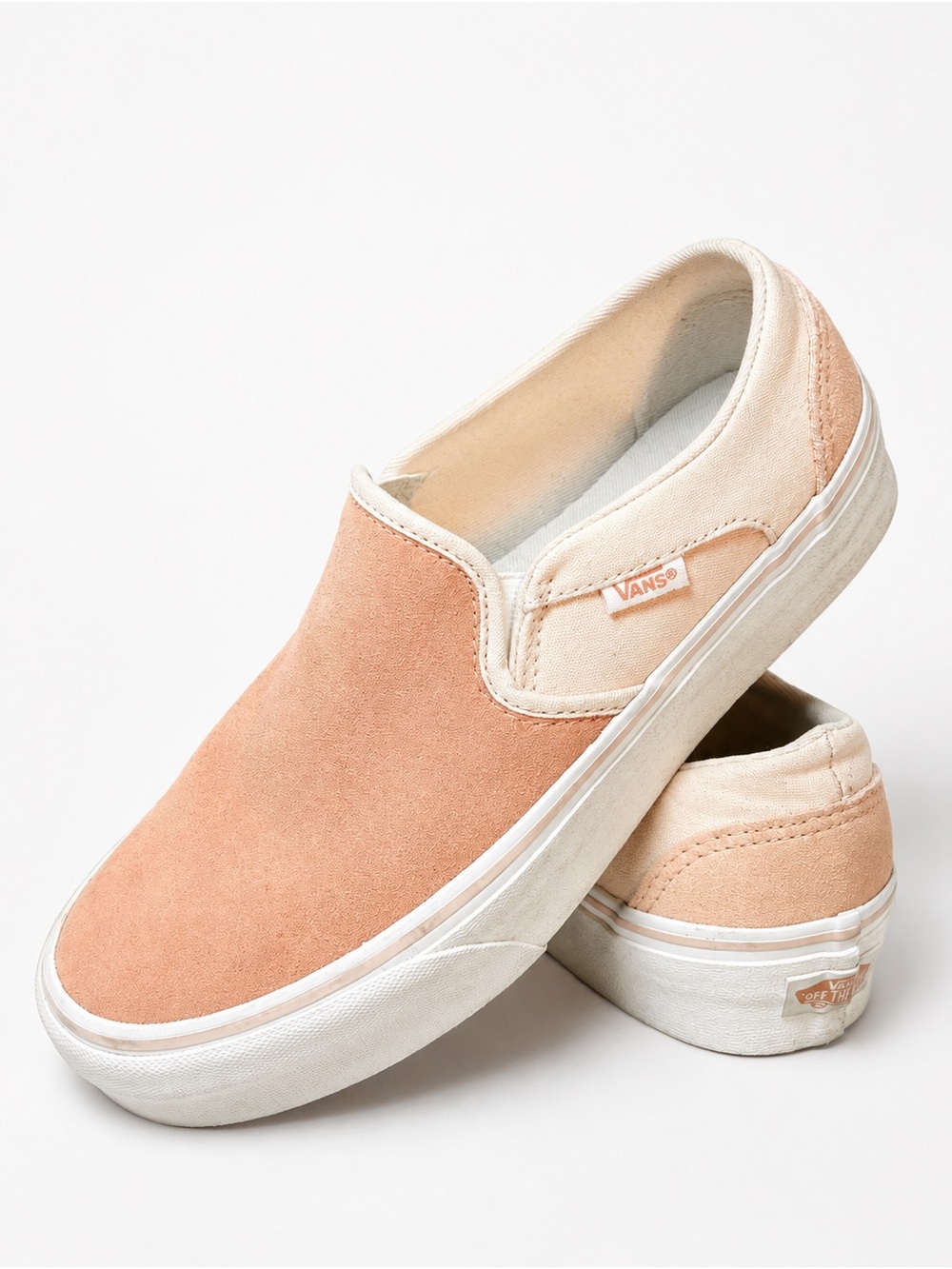 Vans Peach Pink Slip-On Sneakers Suede Canvas Casual Shoes
